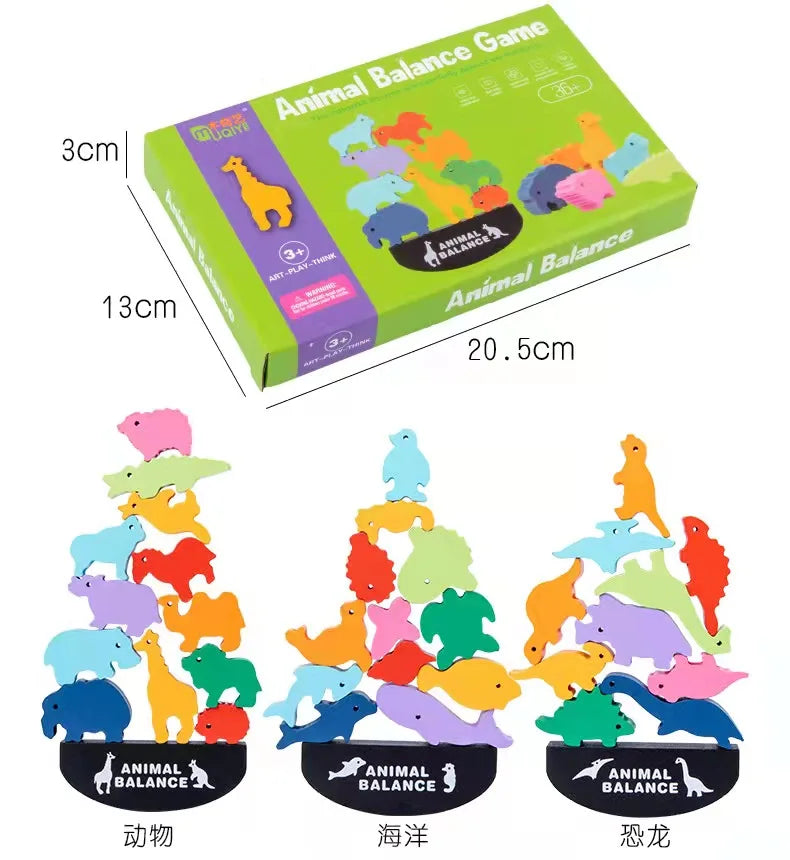 New Children Montessori Wooden Animal Balance Blocks Board Games Toy Dinosaur Educational Stacking High Building Block Wood Toy