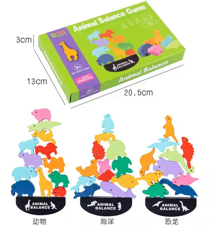 New Children Montessori Wooden Animal Balance Blocks Board Games Toy Dinosaur Educational Stacking High Building Block Wood Toy