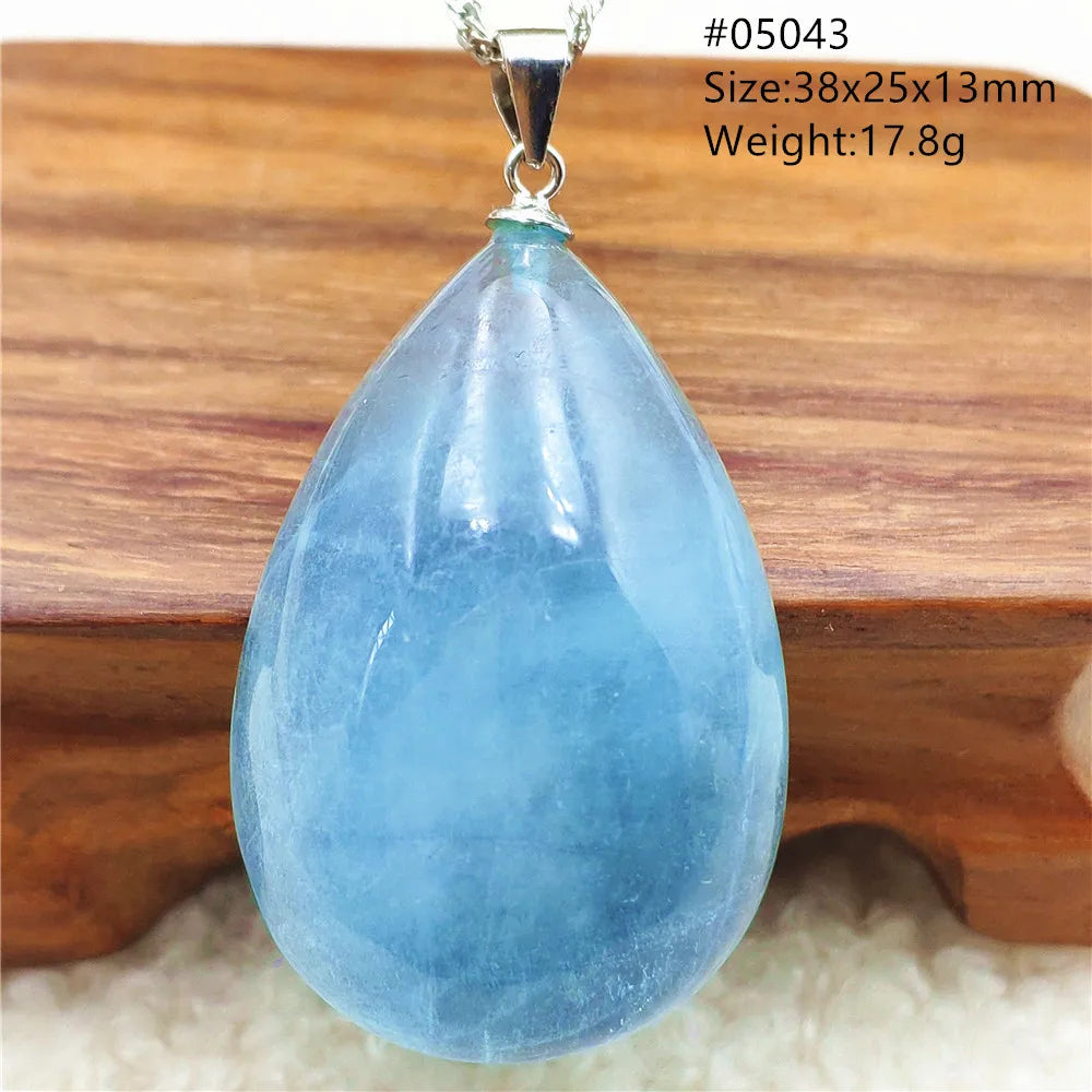 Natural Blue Aquamarine Pendant Clear Water Drop Women Men Brazil Aquamarine Crystal Necklace Jewelry AAAAA
