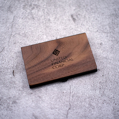 Personalized Wooden Business Card Holder - Custom Logo Wood & Metal Case for Men and Women - Perfect Gift