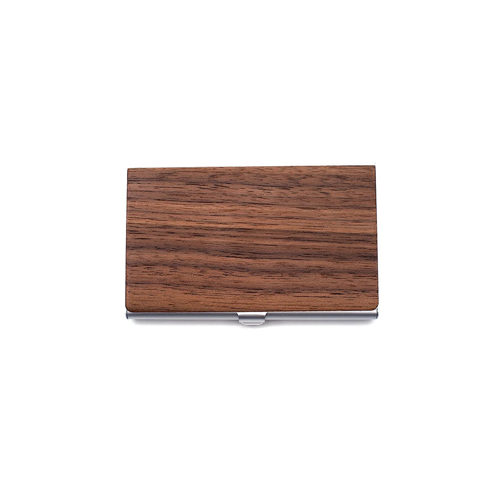 Personalized Wooden Business Card Holder - Custom Logo Wood & Metal Case for Men and Women - Perfect Gift