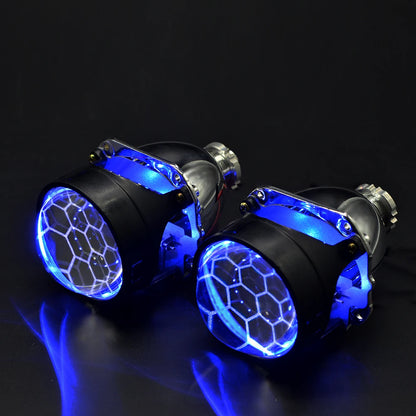 Lot de 2 lentilles de projecteur Bi Xenon Hid à revêtement bleu football avec réglage Devil Eyes pour phares H1 H4 H7, kit d'assemblage pour voiture et moto