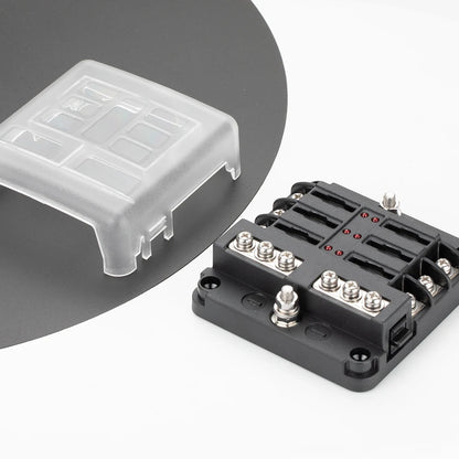 Bloc de fusibles à lame 12 V 6 voies avec indicateur LED, couvercle de protection étanche et autocollant pour voiture, camion, remorque