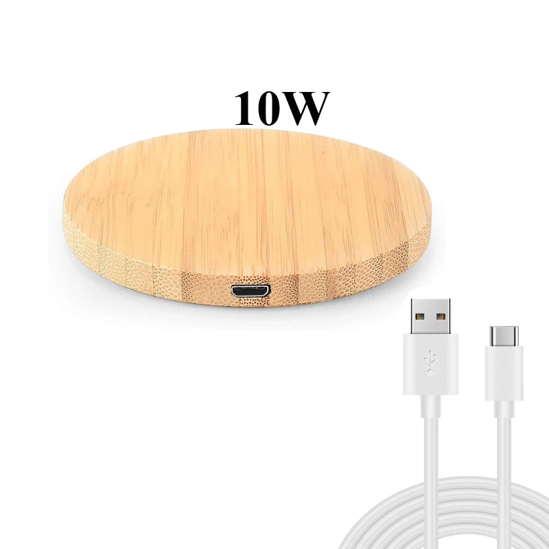 Bamboo Wood 15W Qi Wireless Charger USB C Fast Charging Pad For iPhone 15 14 13 12 Pro Max 11 XS Max X XR 8 Plus Samsung Galaxy