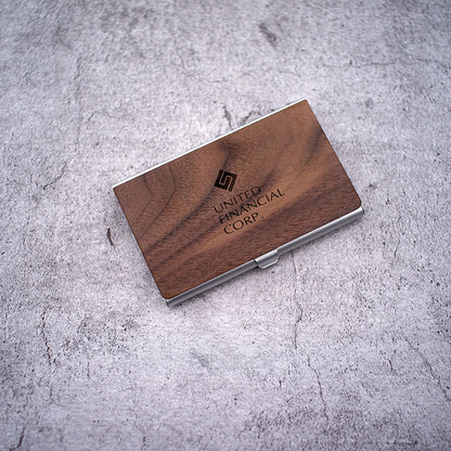 Personalized Wooden Business Card Holder - Custom Logo Wood & Metal Case for Men and Women - Perfect Gift