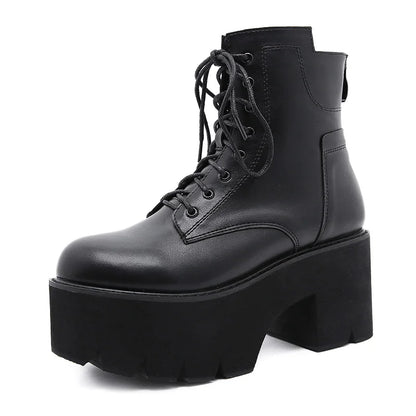 Gdgydh 2022 Bottines pour femmes en gros, bout rond, matériau souple EVA, à lacets, bottes courtes pour femmes, chaussures à plateforme épaisse, noires