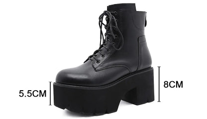 Gdgydh 2022 Bottines pour femmes en gros, bout rond, matériau souple EVA, à lacets, bottes courtes pour femmes, chaussures à plateforme épaisse, noires