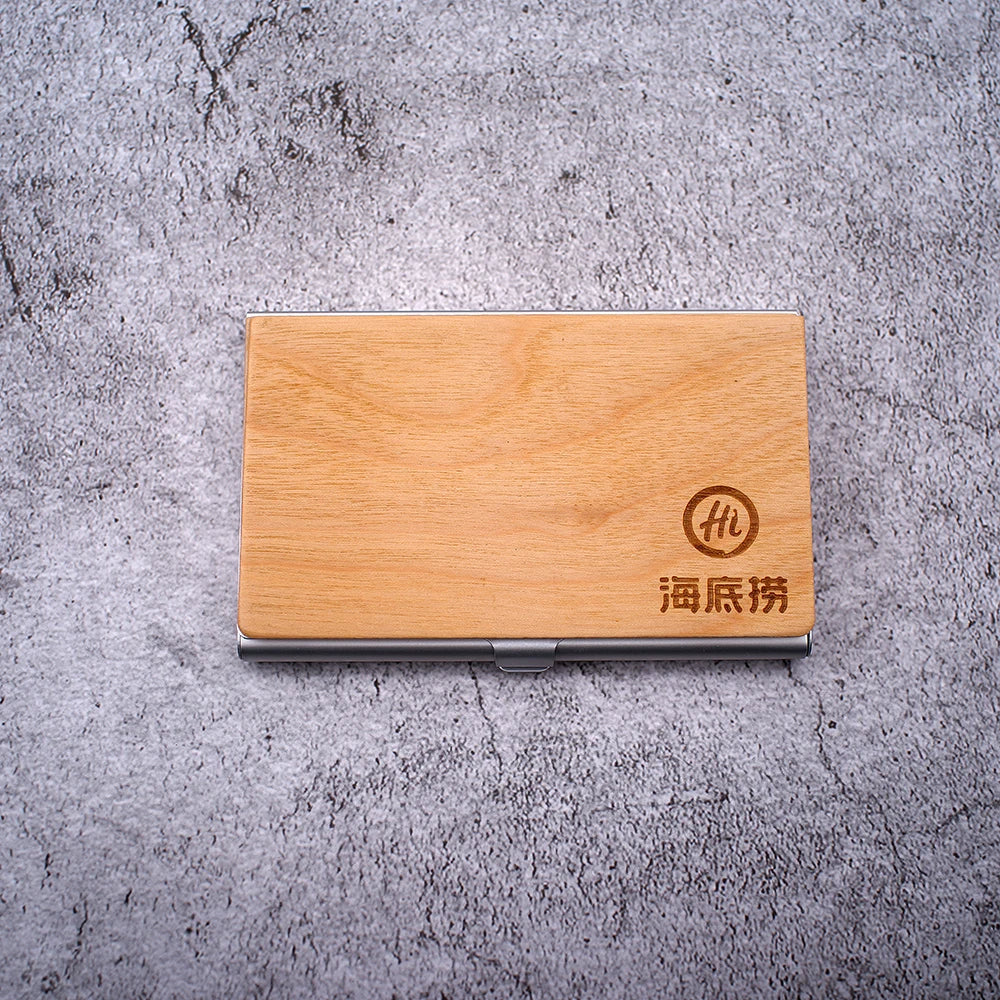 Personalized Wooden Business Card Holder - Custom Logo Wood & Metal Case for Men and Women - Perfect Gift