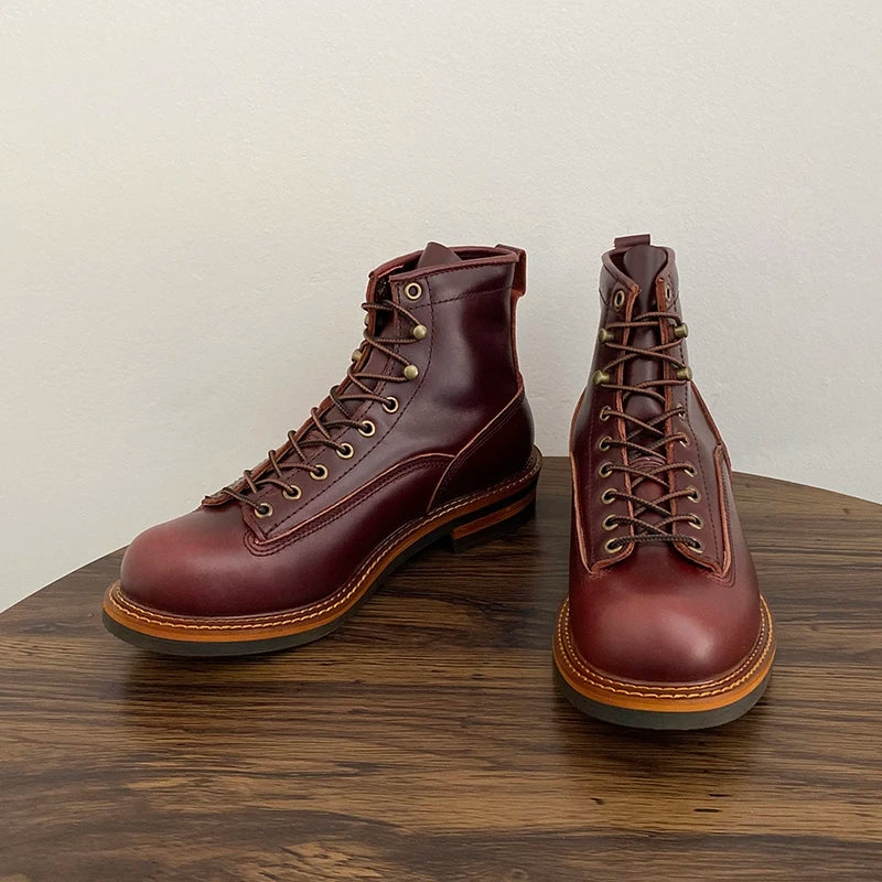 Unisex Autumn Vintage Handmade Men Casual Cow Leather Shoes High Quality Dress Ankle Boots British Tooling Work Motorcycle Boots
