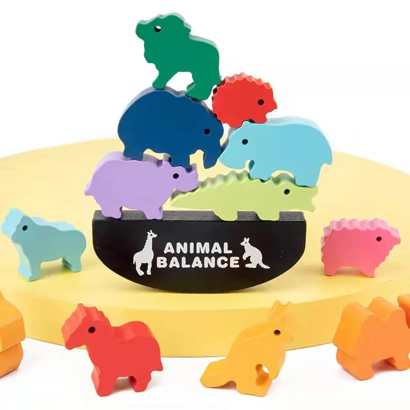 New Children Montessori Wooden Animal Balance Blocks Board Games Toy Dinosaur Educational Stacking High Building Block Wood Toy