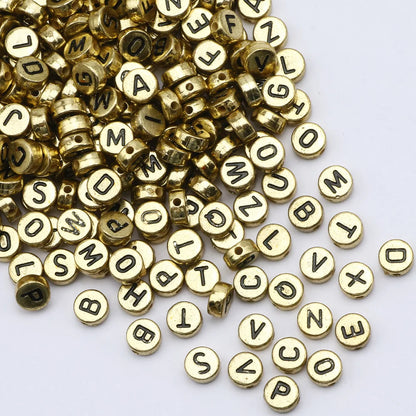 Perles plates en acrylique avec lettres de l'alphabet dorées pour la fabrication de bijoux faits à la main, bracelets à breloques, colliers et accessoires