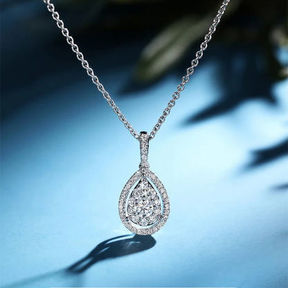 Huitan Water Drop Micro Paved CZ Delicate Pendant Necklace Women Jewelry Luxury Accessory for Engagement Party Dazzling Gifts
