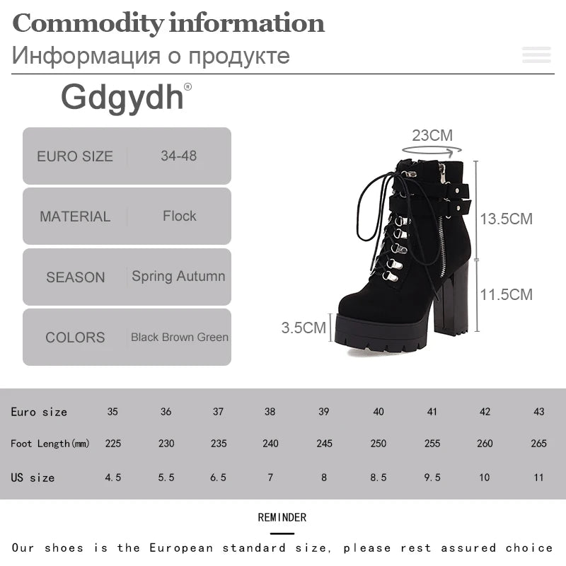 Gdgydh Bottines à boucle de ceinture et talons hauts plateformes, chaussures croisées pour le bureau, bottes d'automne pour femme, style urbain, fermeture éclair, grande taille