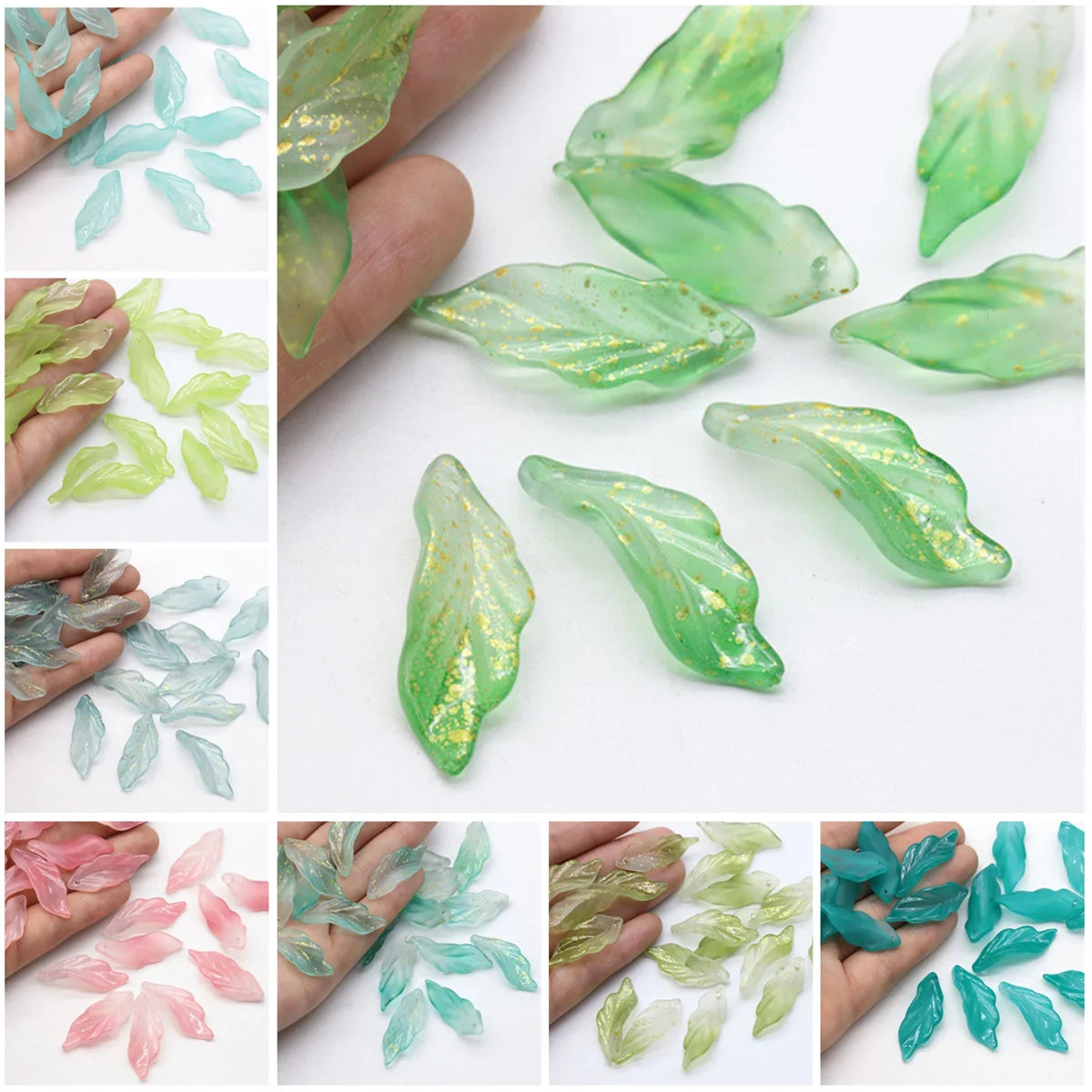 Lot de 10 pétales longs en forme de feuille, 34 x 12 mm, perles en verre de cristal faites à la main, pour la fabrication de bijoux, loisirs créatifs