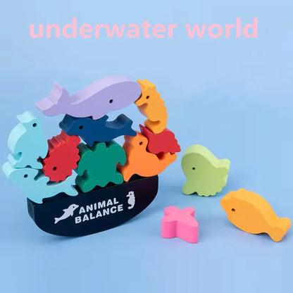 New Children Montessori Wooden Animal Balance Blocks Board Games Toy Dinosaur Educational Stacking High Building Block Wood Toy