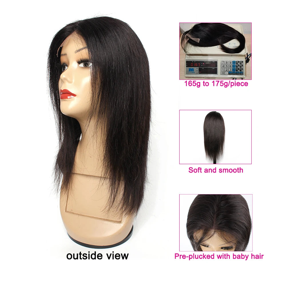 4x4 Lace Closure Wig Black Color Straight Remy Indian Human Hair Wigs 12 14 16 18 Inches 250 Density Short Extension for Women