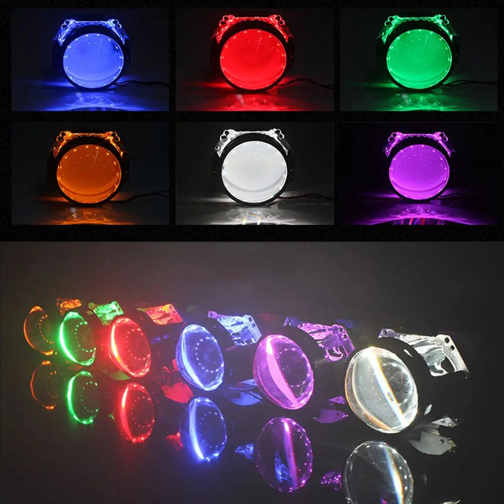 Lot de 2 lentilles de projecteur Bi Xenon Hid à revêtement bleu football avec réglage Devil Eyes pour phares H1 H4 H7, kit d'assemblage pour voiture et moto