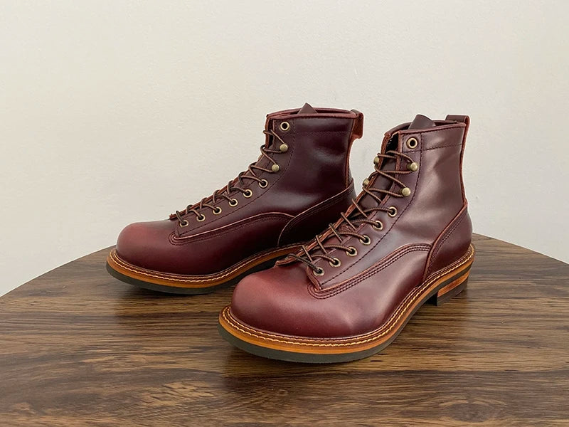 Unisex Autumn Vintage Handmade Men Casual Cow Leather Shoes High Quality Dress Ankle Boots British Tooling Work Motorcycle Boots
