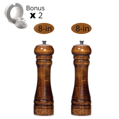 Salt and Pepper Mills, Solid Wood Pepper Mill with Strong Adjustable Ceramic Grinder  5" 8" 10" - Kitchen Tools by Leeseph