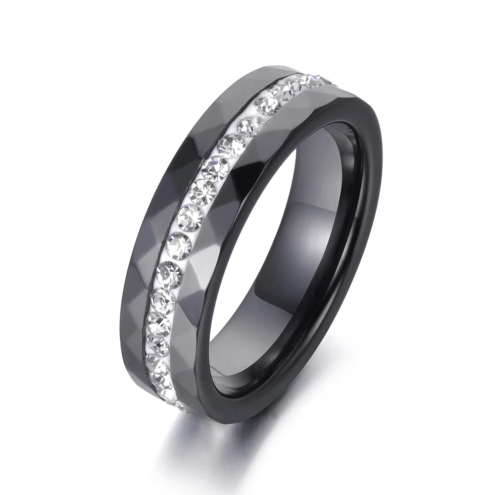 JeeMango Classic White & Black Ceramics Rings Jewelry Clay Rhinestones Wedding Engagement Rings For Women Anneaux Halka JR18145