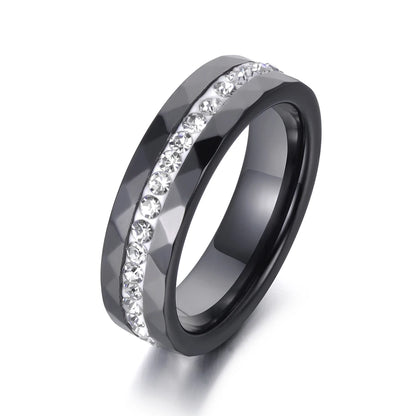 JeeMango Classic White & Black Ceramics Rings Jewelry Clay Rhinestones Wedding Engagement Rings For Women Anneaux Halka JR18145