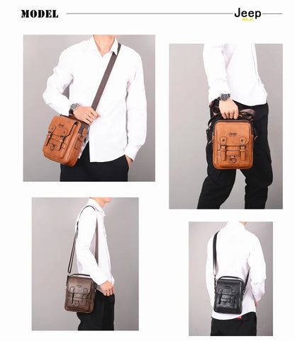 JEEP BULUO Sacs à main multifonctions pour hommes, nouveaux sacs à bandoulière pour hommes, sac messager en cuir de grande capacité, sac à bandoulière de grande marque