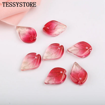 10pcs Small Leaf Shape Lampwork Beads Multi Gradient Color Glass Beads For Jewelry Making Handmade DIY Accessories