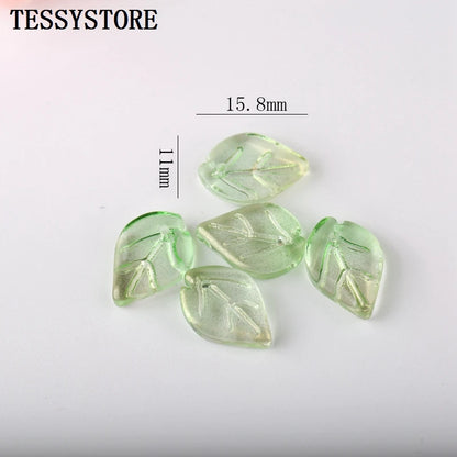 10pcs Small Leaf Shape Lampwork Beads Multi Gradient Color Glass Beads For Jewelry Making Handmade DIY Accessories