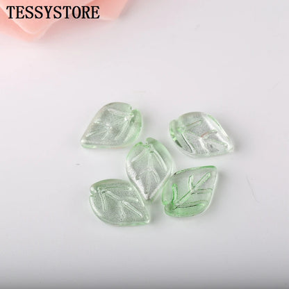 10pcs Small Leaf Shape Lampwork Beads Multi Gradient Color Glass Beads For Jewelry Making Handmade DIY Accessories