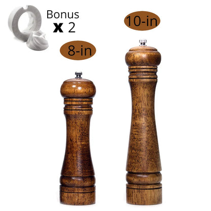 Salt and Pepper Mills, Solid Wood Pepper Mill with Strong Adjustable Ceramic Grinder  5" 8" 10" - Kitchen Tools by Leeseph