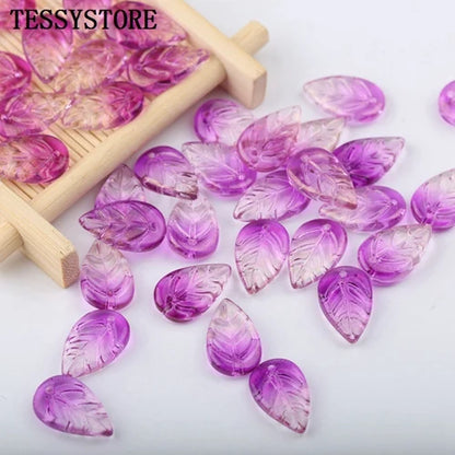 10pcs Small Leaf Shape Lampwork Beads Multi Gradient Color Glass Beads For Jewelry Making Handmade DIY Accessories