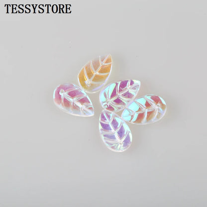 10pcs Small Leaf Shape Lampwork Beads Multi Gradient Color Glass Beads For Jewelry Making Handmade DIY Accessories