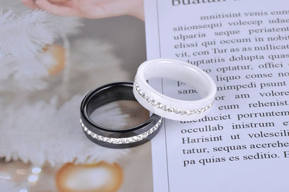 JeeMango Classic White & Black Ceramics Rings Jewelry Clay Rhinestones Wedding Engagement Rings For Women Anneaux Halka JR18145