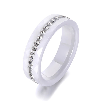 JeeMango Classic White & Black Ceramics Rings Jewelry Clay Rhinestones Wedding Engagement Rings For Women Anneaux Halka JR18145