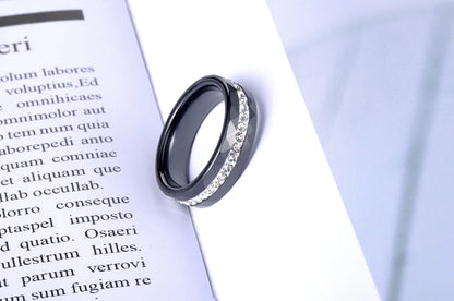 JeeMango Classic White & Black Ceramics Rings Jewelry Clay Rhinestones Wedding Engagement Rings For Women Anneaux Halka JR18145