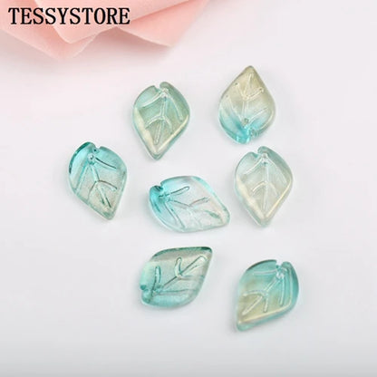 10pcs Small Leaf Shape Lampwork Beads Multi Gradient Color Glass Beads For Jewelry Making Handmade DIY Accessories