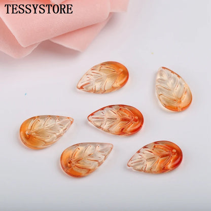 10pcs Small Leaf Shape Lampwork Beads Multi Gradient Color Glass Beads For Jewelry Making Handmade DIY Accessories