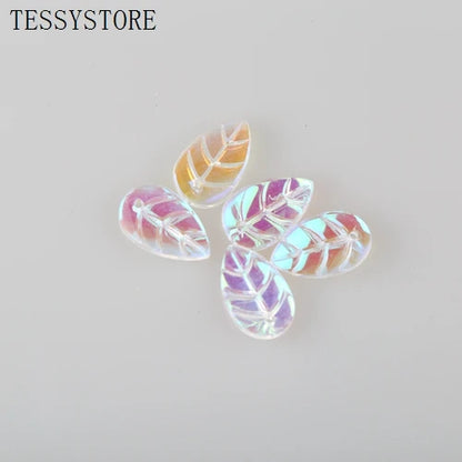 10pcs Small Leaf Shape Lampwork Beads Multi Gradient Color Glass Beads For Jewelry Making Handmade DIY Accessories