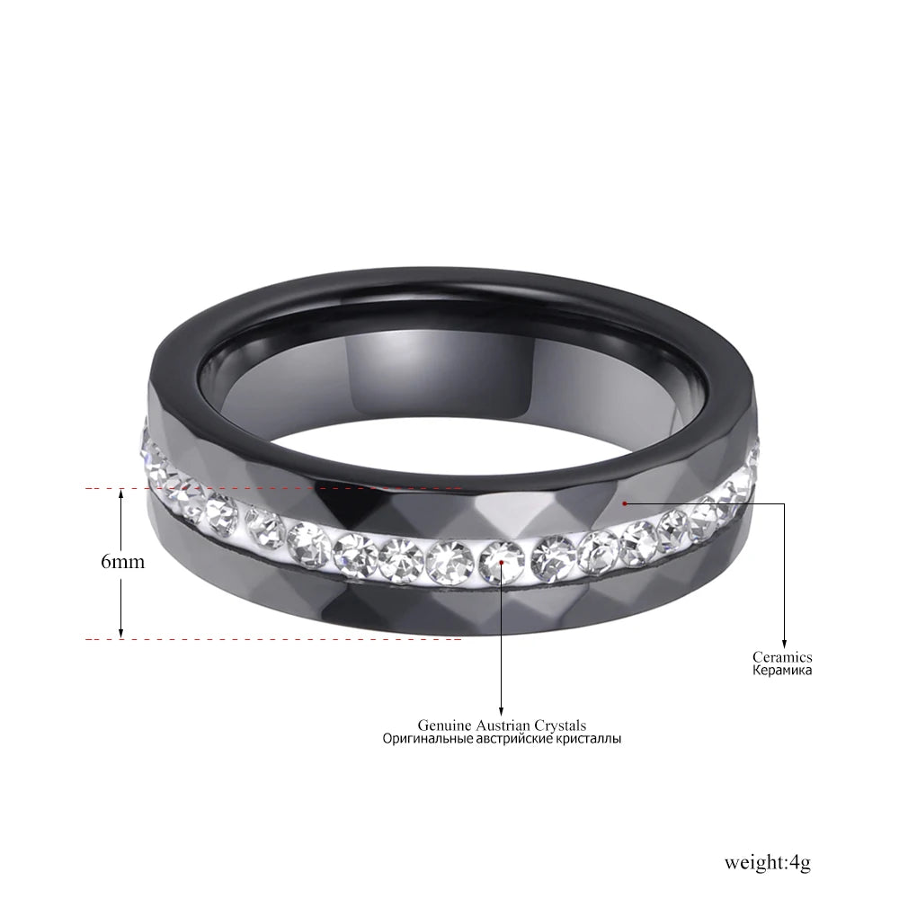 JeeMango Classic White & Black Ceramics Rings Jewelry Clay Rhinestones Wedding Engagement Rings For Women Anneaux Halka JR18145