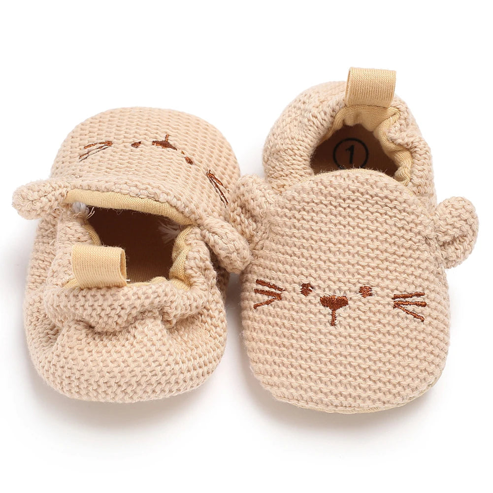 Bottes de neige tricotées pour bébé fille, chaussures pour nouveau-né, automne-hiver, coton, semelles chaudes et douces, en peluche, pour les premiers pas