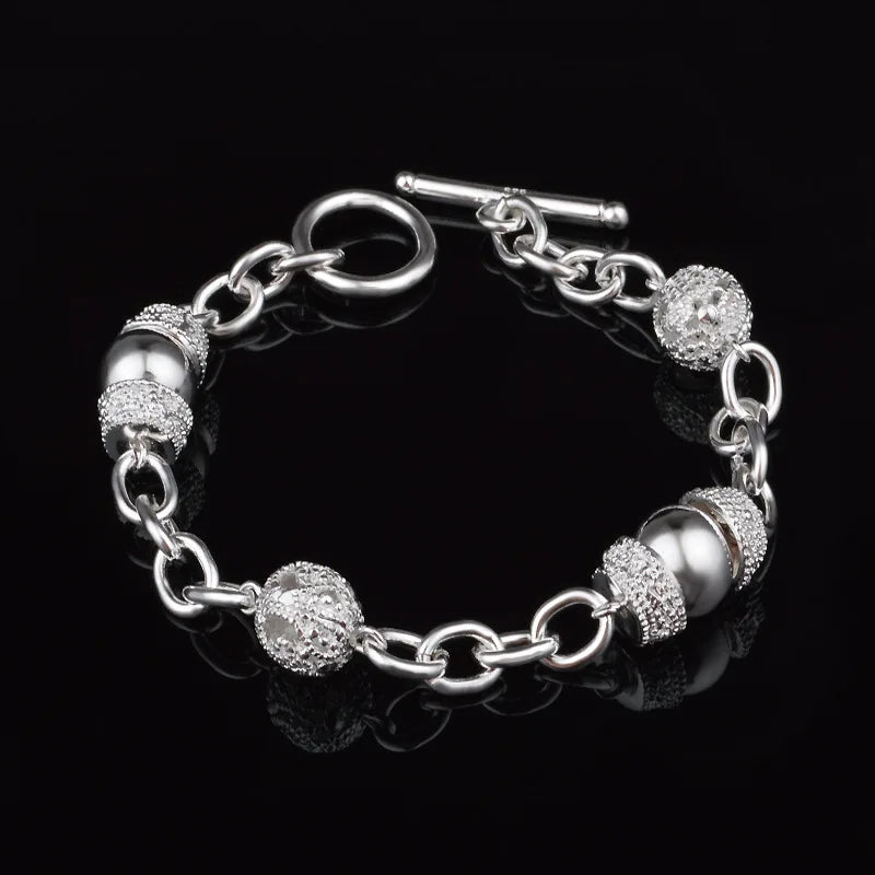 Classic geometry Circle Chain 925 Sterling Silver Bracelets for Women Fashion fine Wedding Party Jewelry Best friend Gifts