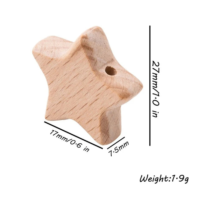 10PC Baby Wooden Teether Animal Beads Beech Rodent Star DIY Pacifier Chain Teething Bracelet Accessories Montessori Newborn Gift