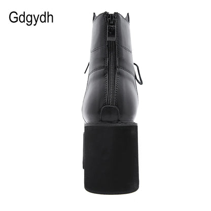 Gdgydh 2022 Bottines pour femmes en gros, bout rond, matériau souple EVA, à lacets, bottes courtes pour femmes, chaussures à plateforme épaisse, noires