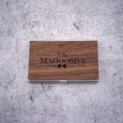 Personalized Wooden Business Card Holder - Custom Logo Wood & Metal Case for Men and Women - Perfect Gift