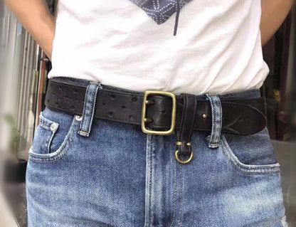 Double-pin Copper Buckle Men's Luxury Fashion Belt Retro First Layer Pure Cowhide Jeans with Genuine Leather Stylish Men's Belts