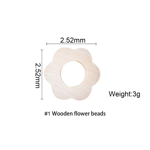 10PC Baby Wooden Teether Animal Beads Beech Rodent Star DIY Pacifier Chain Teething Bracelet Accessories Montessori Newborn Gift