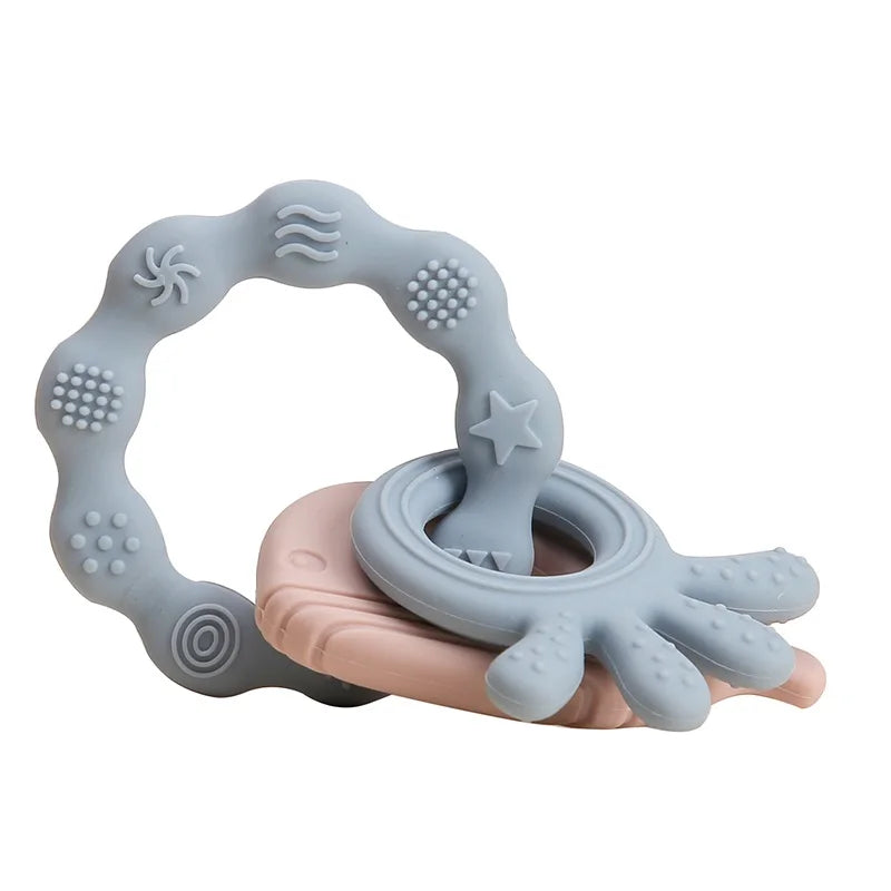1Pcs Baby Silicone Teether Ring BPA Free Rattles Bracelet Food Grade Newborn Baby Accessories Cartoon Silicone Teething Toys