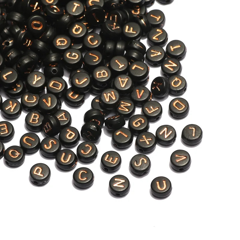 Perles plates en acrylique avec lettres de l'alphabet dorées pour la fabrication de bijoux faits à la main, bracelets à breloques, colliers et accessoires