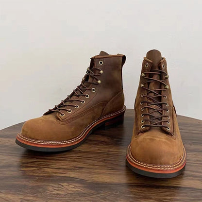 Unisex Autumn Vintage Handmade Men Casual Cow Leather Shoes High Quality Dress Ankle Boots British Tooling Work Motorcycle Boots