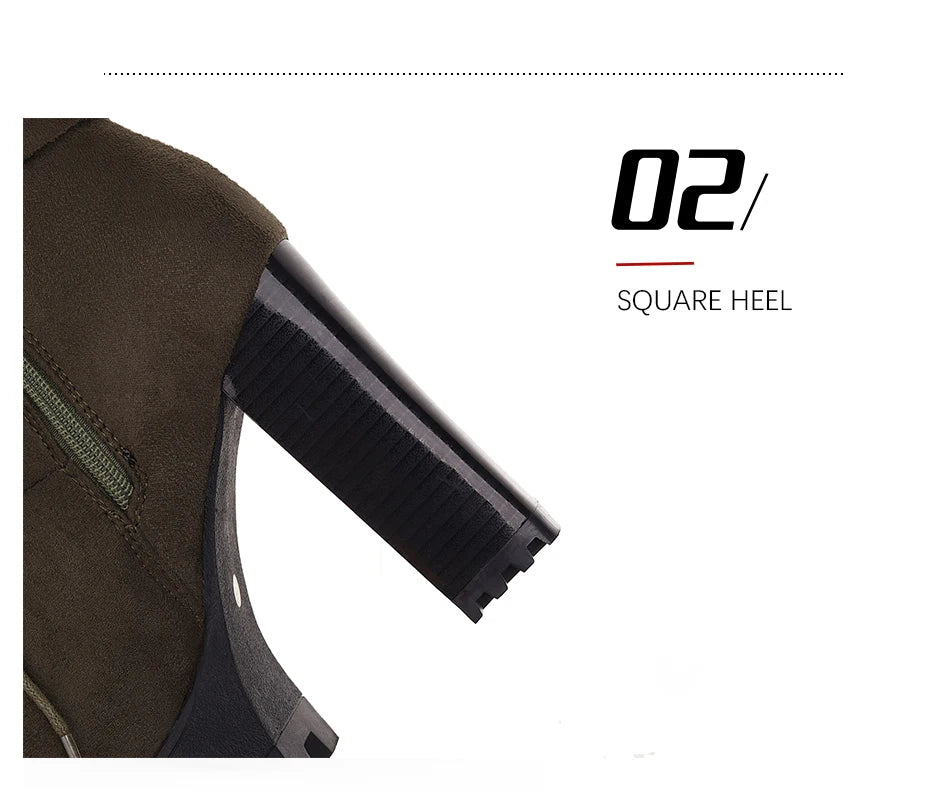 Gdgydh Bottines à boucle de ceinture et talons hauts plateformes, chaussures croisées pour le bureau, bottes d'automne pour femme, style urbain, fermeture éclair, grande taille